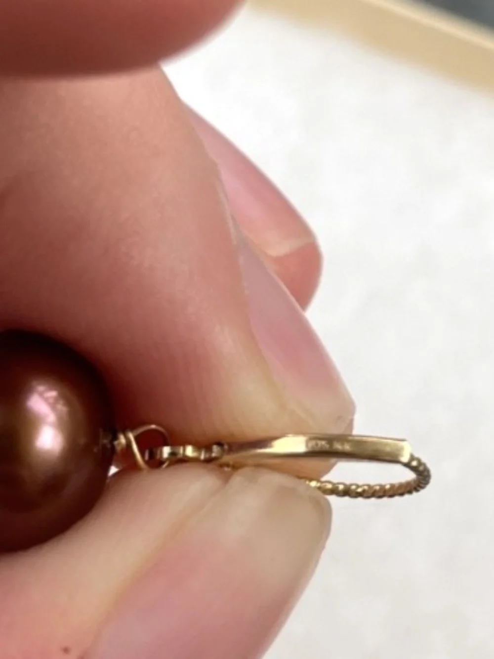 14k Gold stamped Burgundy/Maroon 10mm Pearl Drop Earrings - Picture 2 of 7